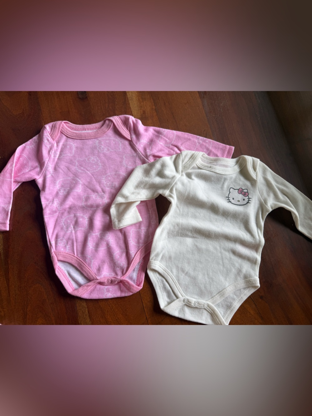 Hello Kitty Pink and Cream Long-Sleeve Baby One-Piece Bodysuits